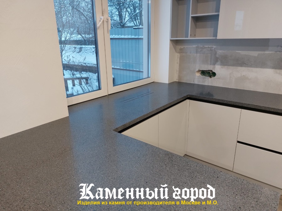 Г-образная Столешница из искусственного камня на кухне под заказ - Москва ☎️ +7(495) 762-64-72 